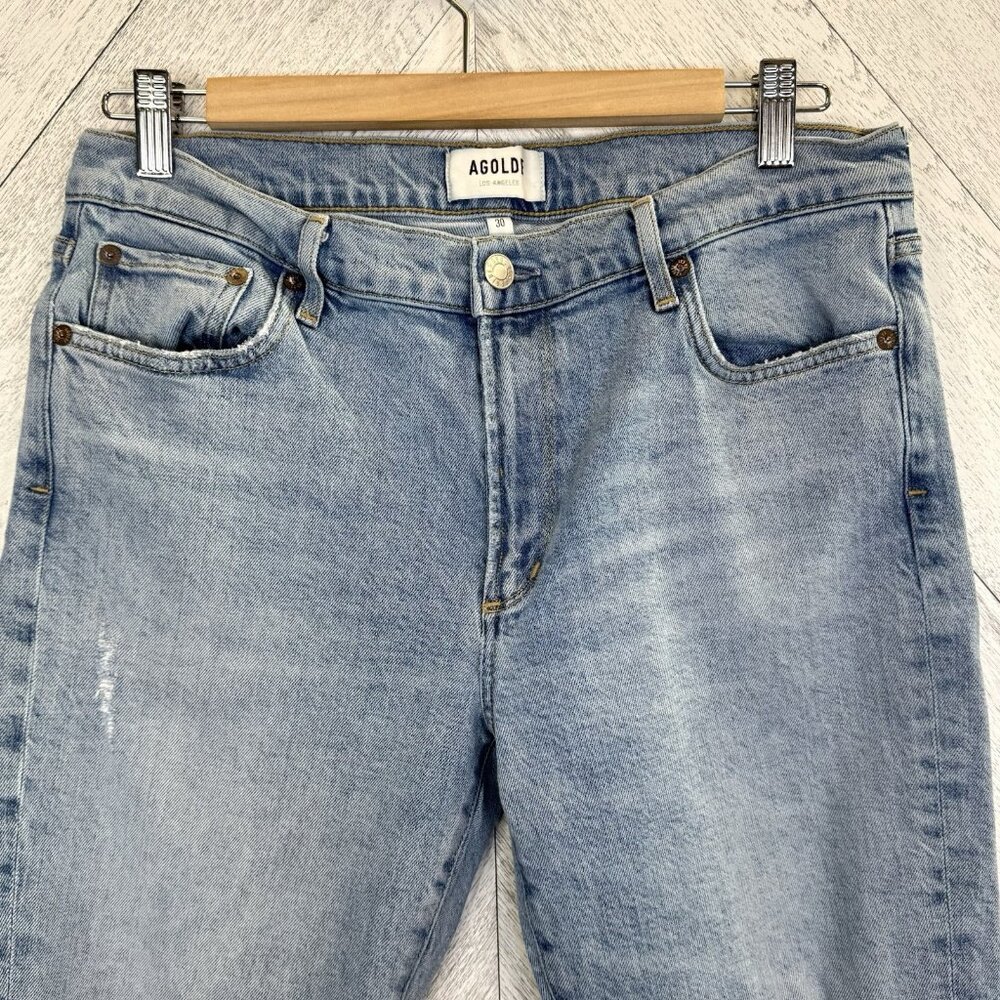 Agolde Jeans Sophie Womens Size 30 Mid Rise Ankle Blue Denim Distressed Skinny - Picture 2 of 7